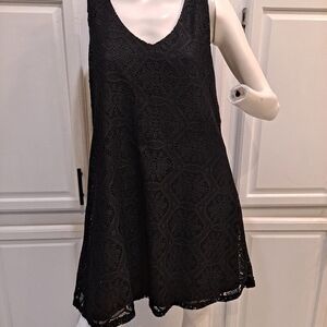 Luxology Black Lace Midi Dress With Crochet Lace Back Panel